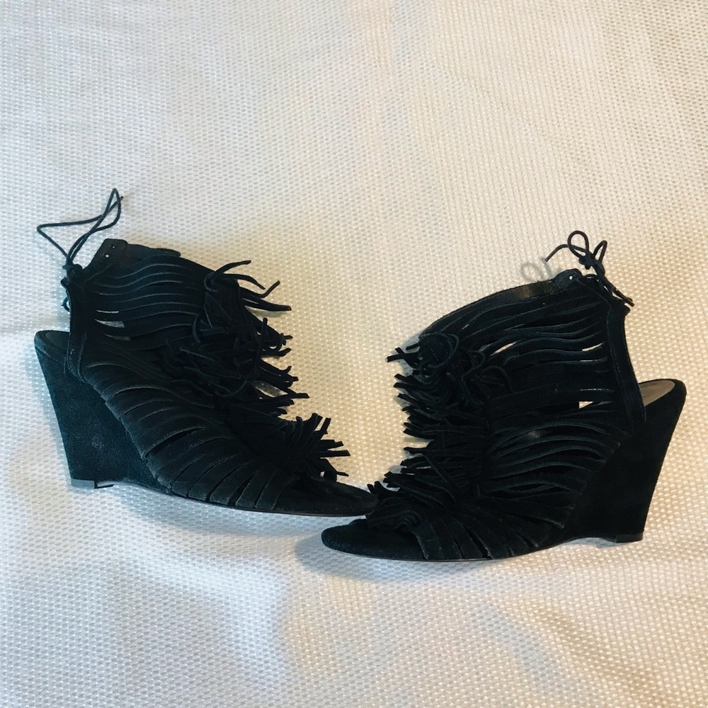 Joie Women's Black‎ Fringe Wedge Sandals